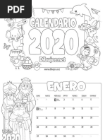 Calendario Infantil 2020 para Colorear PDF