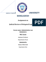 Southern University Bangladesh: Assignment On Judicial Review of Delegated Legislation