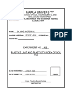 Mapua University: Experiment No. 4.B Plastice Limit and Plasticity Index of Soil