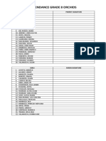 Attendance Grade 8 Orchids: Boys Parent Signature