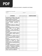 Lista de Cotejo para Evaluar A Compañeros de Trabajo