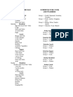 Menu of The Day Schedule For Cook and Washers