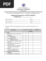 Department of Education: Validation Instrument For ACTIVITY SHEETS