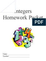 Integers Homework Packet: Name: - Teacher