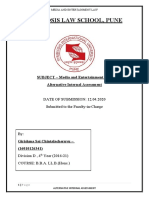 Symbiosis Law School, Pune: SUBJECT - Media and Entertainment Law Alternative Internal Assessment