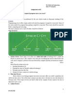 Assignment No#1 Question No 1: Describe How Many Types of Program Error Can Occur? Answer: Errors in C/C++