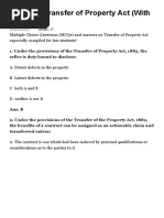 Mcqs On Transfer of Property Act (With Answers) : Ar Cle Shared by