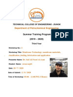 Department of Petrochemical Engineering: Summer Training Program (2019 - 2020)