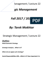 Strategic Management Fall 2017 / 2018 By: Tarek Mokhtar