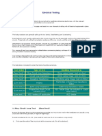 Electrical Testing: Test Order Type of Test Reading Measured in