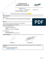 Decision of The Endurance Committee: Article: 7.4.3 2018-2019 FIA World Endurance Championship Sporting Regulations