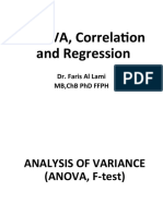 ANOVA, Correlation and Regression: Dr. Faris Al Lami MB, CHB PHD FFPH