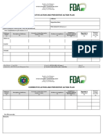 Corrective Action and Preventive Action Plan: Name of Establishment: Address: Inspector/s: Inspection Dates