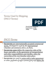 Terms Used in Shipping (INCO Terms) : Nitesh Shelly 09MBA095 Kanda Kumar 09MBA Abhijit 09MBA