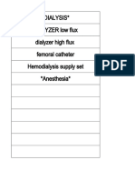 Dialysis DIALYZER Low Flux Dialyzer High Flux Femoral Catheter Hemodialysis Supply Set Anesthesia