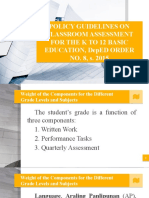 Policy Guidelines On Classroom Assessment For The K To 12 Basic Education, Deped Order NO. 8, S. 2015