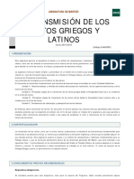 La Transmisión de Los Textos Griegos Y Latinos: Asignatura de Máster