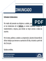 Comunicado Trabajos de Mejora en El Cafetin