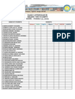 Jose Sanvictores Sr. National School Annex: Daily Attendance Grade 7 de Ocampo DATE: October 31, 2019