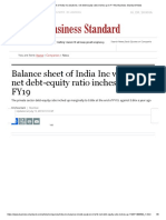 Balance Sheet of India Inc Weakens Net Debt-Equity Ratio Inches Up in FY19 - Business Standard News PDF