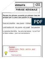 Fiches Grammaire La Phrase Minimale