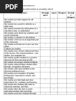 Parameters Strongly Agree Agree Disagree Strongl y Disagree: Teacher-Student Relationship Questionnaire