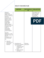 Health Teaching Plan Objectives Content Methodolo GY Evaluation