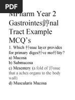 Mpharm Year 2 Gastrointes Nal Tract Example MCQ'S