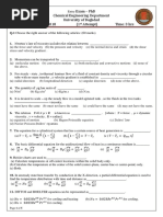 Exam - PHD Chemical Engineering Department University of Baghdad Date 25/6/2018 (1 Attempt) Time: 3 Hrs