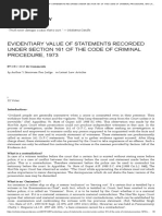 EVIDENTIARY VALUE OF STATEMENTS RECORDED UNDER SECTION 161 OF THE CODE OF CRIMINAL PROCEDURE, 1973 - Articles On Law