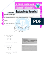 Adicion y Sustraccion de Monomios para Quinto de Primaria