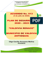 Acuerdo 013 Plan de Desarrollo 2020 - 2023 Valdivia Renace