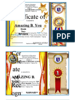 Certificate Of: Amazing B. You