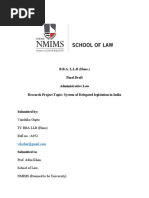 B.B.A. L.L.B (Hons.) Final Draft Administrative Law Research Project Topic: System of Delegated Legislation in India