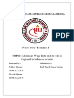 TOPIC: Minimum Wage Rate and Its Role In: Regional Imbalances in India