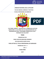 FACTORES JURÍDICO-SOCIALES EN LA COMISIÓN DE ACTOS DE Infraccion A La Ley Penal en Adolescentes Puno y Juliaca