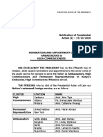 Notification of Presidential Action (I) - 15/10/2020: Nomination and Appointment of Ambassadors & High Commissioners.