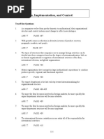 Organization, Implementation, and Control: True/False Questions