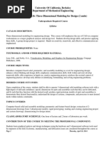 University of California, Berkeley Department of Mechanical Engineering Engineering 26: Three-Dimensional Modeling For Design (2 Units)