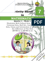 Activity Sheet In: Mathematics