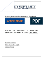 Principles and Practices of Banking: Study of Wholesale Banking Products & Services of CSB Bank