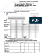 Application Form For Admission in MSC Engineering/Ms Sciences