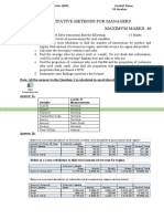 Quantitative Methods For Managers Maximum Marks: 40: Variable Levels of Measurements