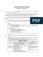 Reading and Writing Skills Unit 1 - Patterns of Text Development Worksheet 1 - Sequences Unit Introduction