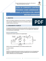 La Maquina de Corriente Continua Operando Como Generador y Determinar La Eficiencia Del Grupo Motor-Generador