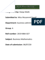 Busniness Maths Assignment (Time, Value and Money) by Haiqa Malik (2019-BBA-027) Group-A