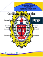 Certificate of Recognition: Parents-Teachers Association of Senior High School in Tuy