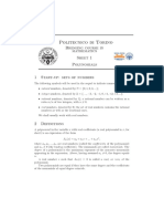 Politecnico Di Torino: Bridging Course in Mathematics Sheet 1 Polynomials