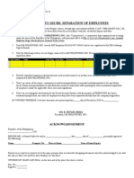 Affidavit To Sss Re: Separation of Employees: Republic of The Philippines) - ) S. S