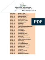 P-01 Practice Test - 01: S Cambridge Biology: Md. Aminul Islam Class - O Level Academic Session 2020 - 21 Result Sheet